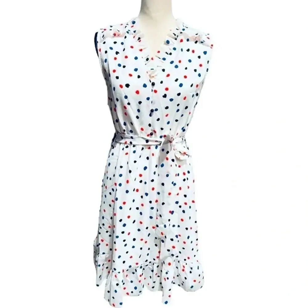 Molly Bracken Veil Print Dress White with Polkadots (black,red,blue) Size S